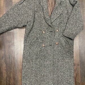 Vtg Braeton Herringbone Double-Breasted Wool Coat (ILGWU MADE)